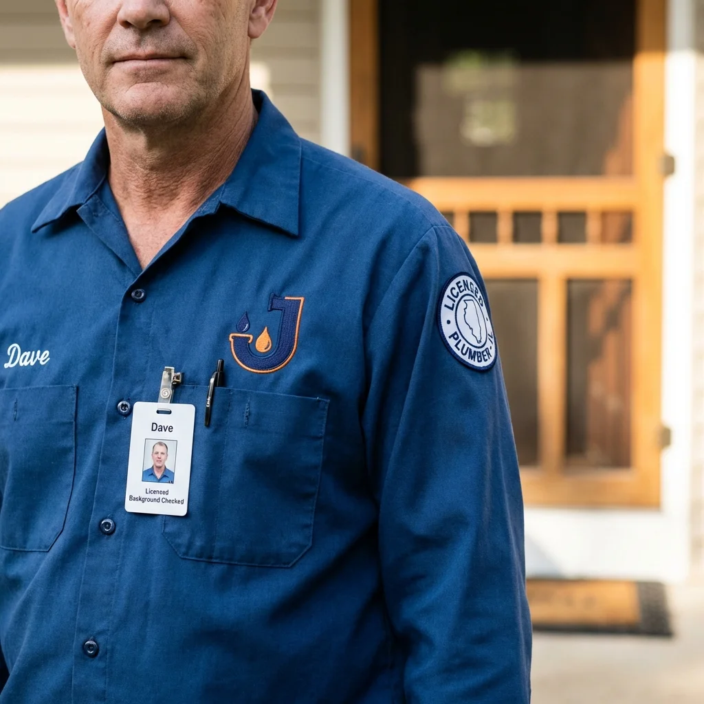 Licensed plumber showing ID badge in Walford, IA