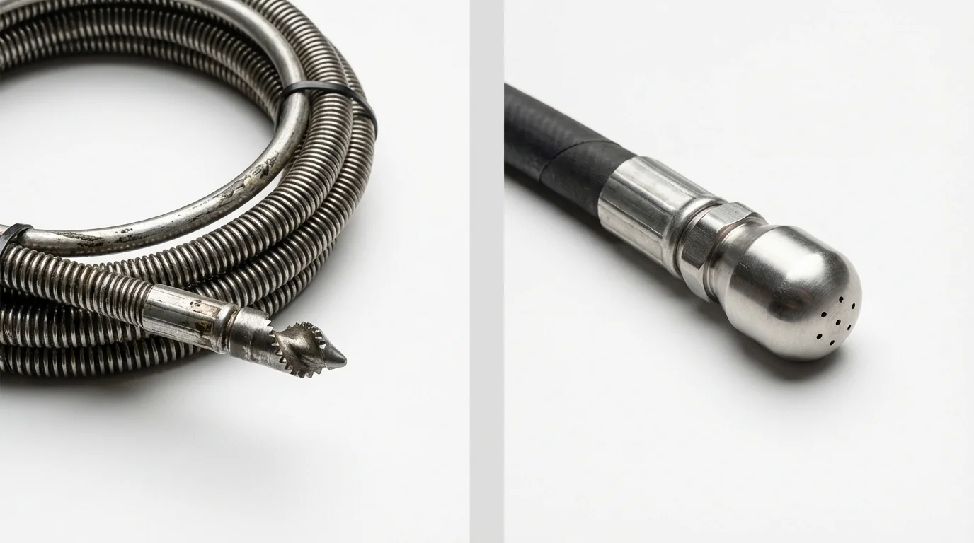 Drain snake cable and hydro jetting nozzle used for drain cleaning in Walford, IA
