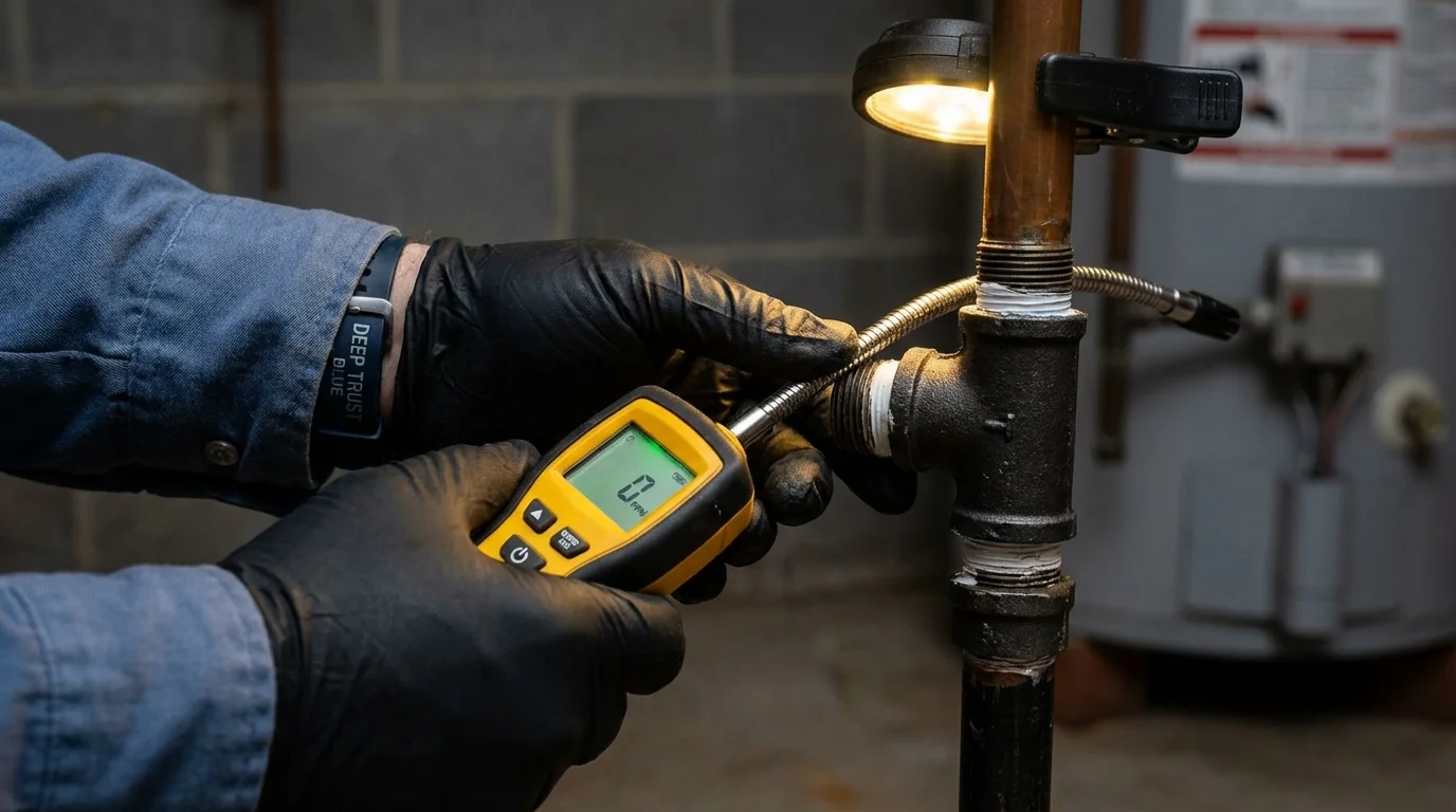 Gas leak detection with electronic sniffer by Johns Plumbing LLC in Walford