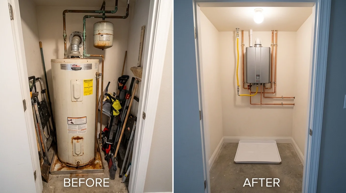 Tank water heater versus wall-mounted tankless unit comparison for Walford, IA homeowners