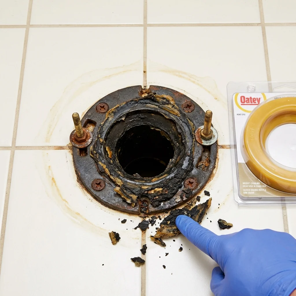 Failed wax ring showing water seepage at the base of a toilet in a Walford, IA home