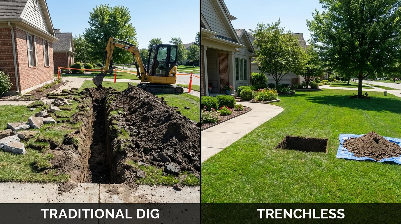 Trenchless sewer repair with minimal yard damage versus traditional excavation in Walford, IA